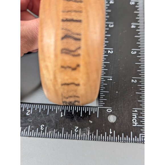 Vintage Brown Wood Inlay Wide Bangle Bracelet 8" Boho Tribal - Picture 6 of 6